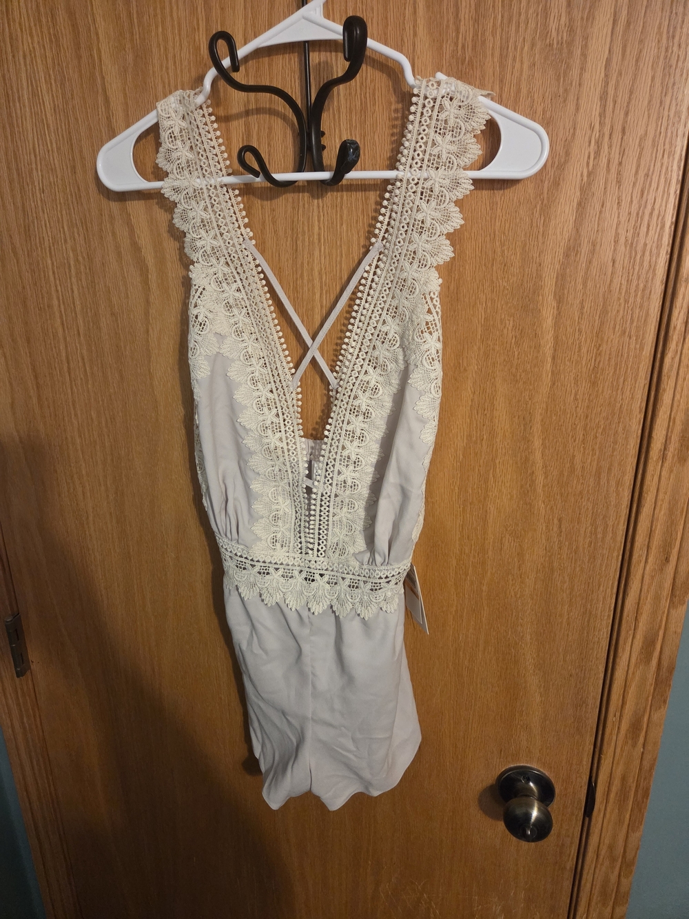 Flora Nikrooz Light Gray Sleeveless Romper with Lace Trim